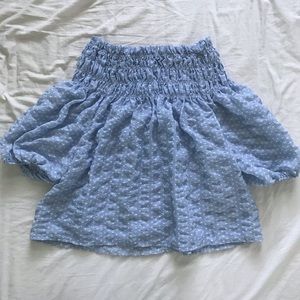 Light Blue Off-the-Shoulder Mid-Sleeve Shirt